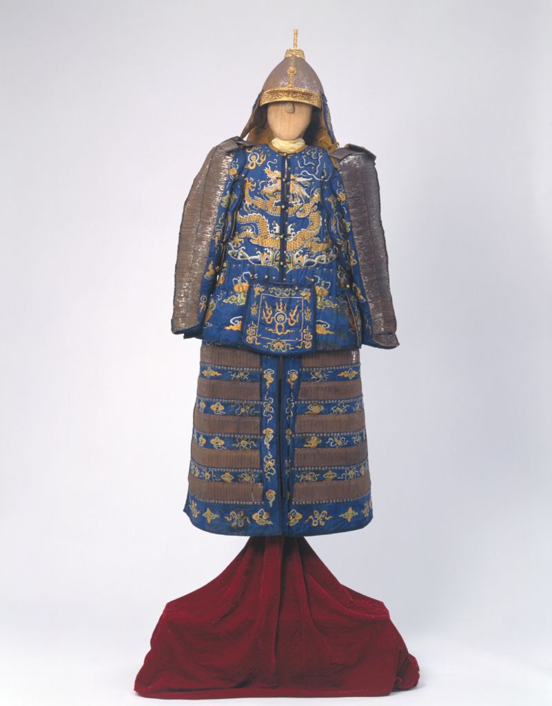 图片[1]-Blue satin embroidered dragon pattern iron leaf imperial taiji armor-China Archive